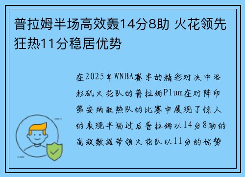 普拉姆半场高效轰14分8助 火花领先狂热11分稳居优势